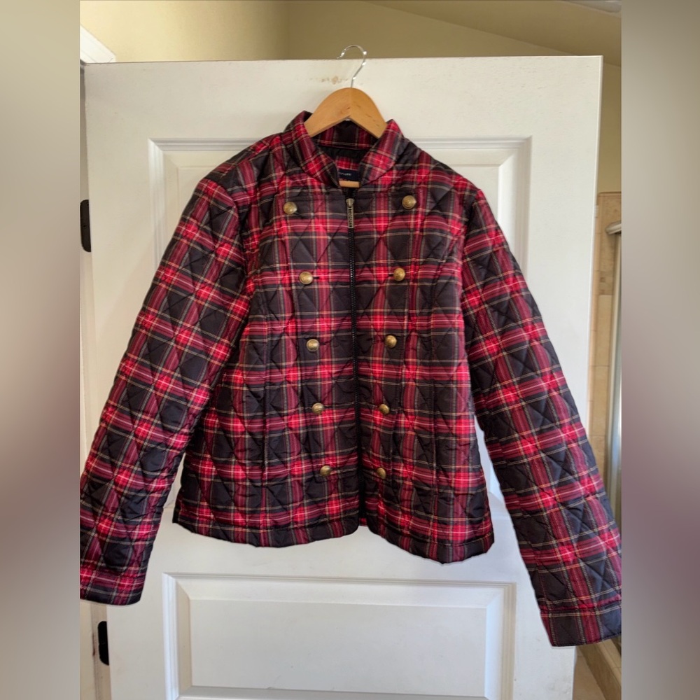 Tommy Hilfiger Y2K Style Women’s Quilted Tartan Plaid Asian Collar Coat Jacket
